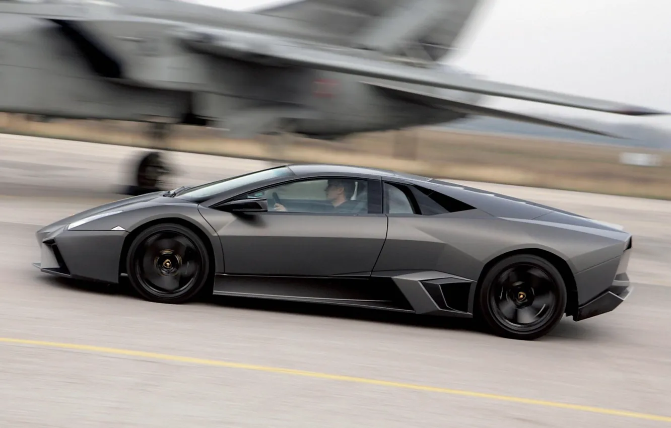 Фото обои черный, истребитель, Lamborghini Reventon