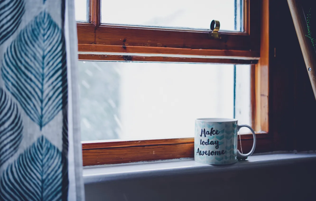 Фото обои text, food, cup, words, mood, window, tea, inscription