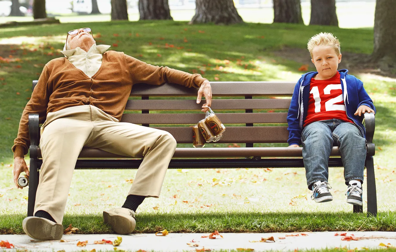 Фото обои Джонни Ноксвил, Johnny Knoxville, Billy, Irving Zisman, Jackson Nicoll, Bad Grandpa, Несносный дед, Джексон Николл