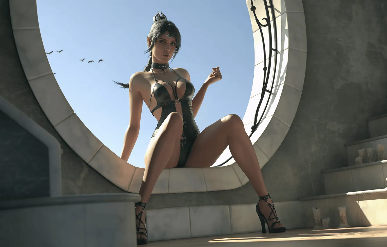 Фото обои dark elf, high heels, CGI, latex, collar, choker, Shadowheart, Baldur Gate 3