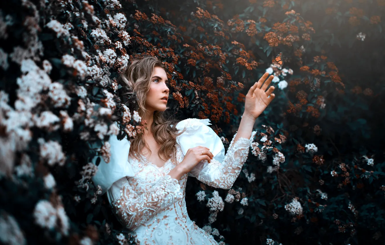 Фото обои лицо, фон, модель, руки, платье, ANA