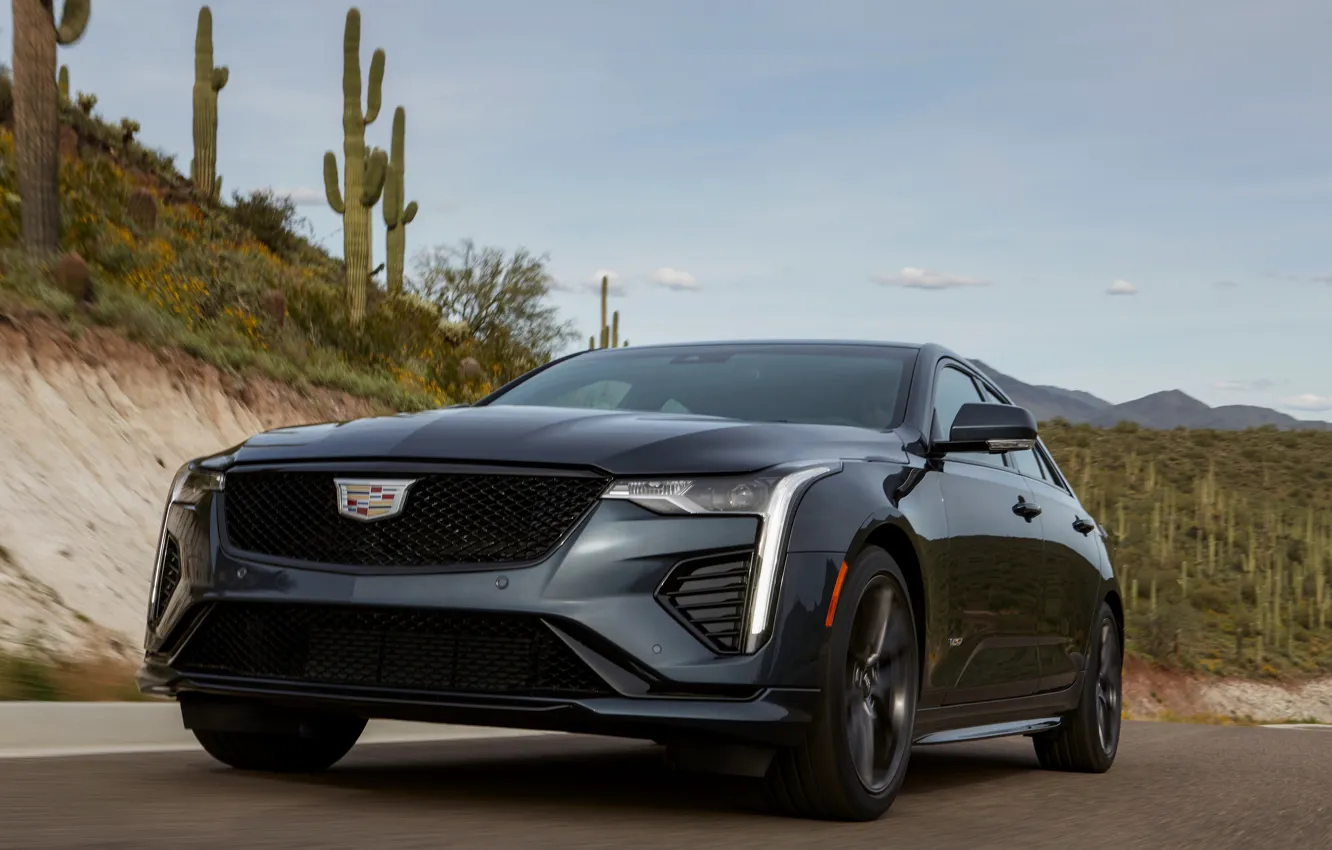 Фото обои Cadillac, седан, на дороге, четырёхдверный, 2020, CT4-V