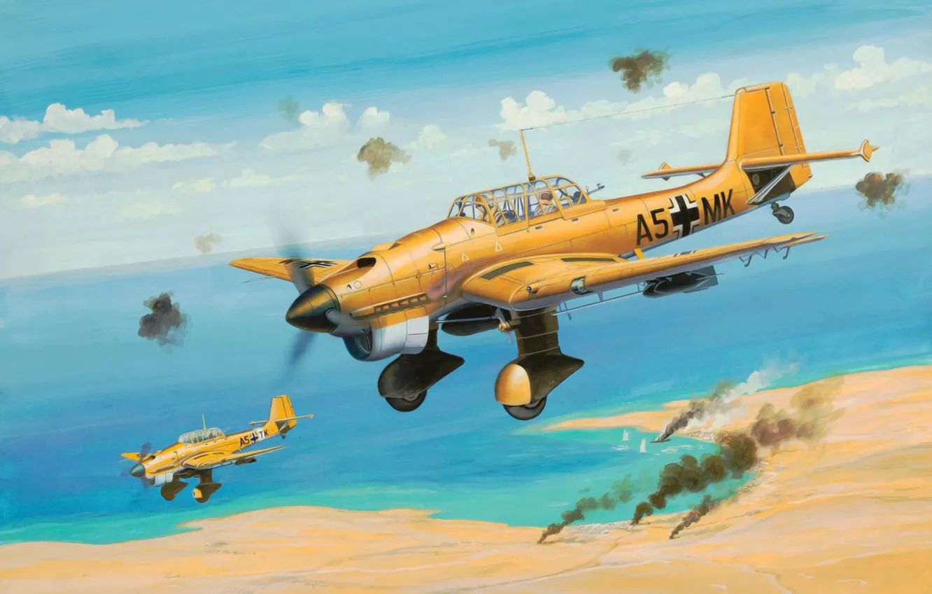 Фото обои war, art, airplane, painting, aviation, ww2, Junkers Ju 87B Stuka