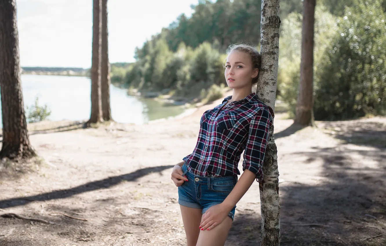 Фото обои tree, pretty, blonde, forrest, Lebedev Dmitriy