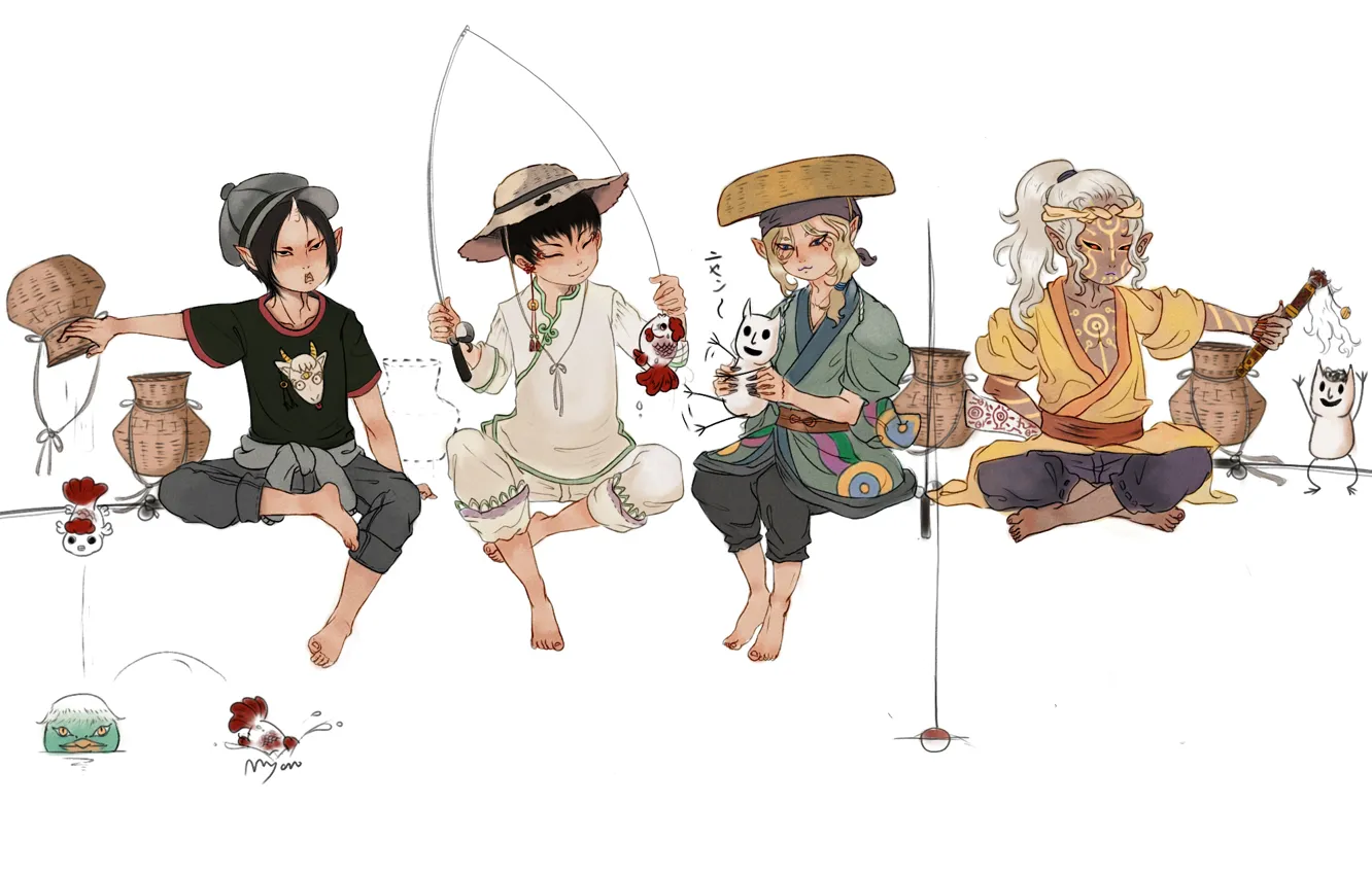 Фото обои рыбалка, арт, парни, Hoozuki no Reitetsu, Kusuriuri Dark, Mononoke, Kusuriuri, Cross-Over