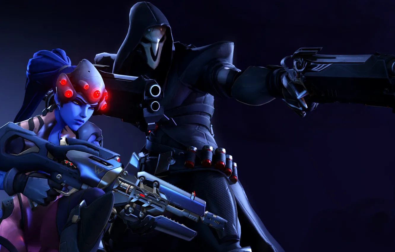 Фото обои девушка, солдат, overwatch, widowmaker, Amélie Lacroix, soldier 76, jack morrison