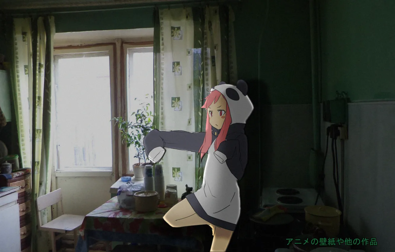 Фото обои девушка, комната, аниме, кухня, girl, anime, madskillz
