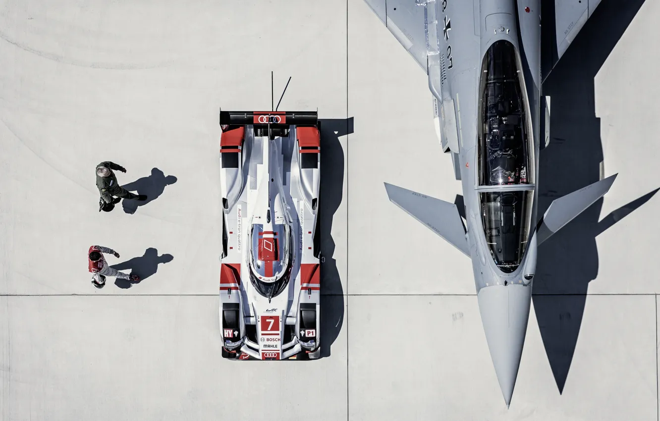 Фото обои Фонарь, LMP1, Пилот, 24 Hours of Le Mans, 24 часа Ле-Мана, Eurofighter Typhoon, Audi R18, …