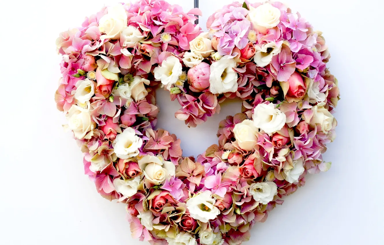 Фото обои цветы, сердце, розы, гортензия, эустома