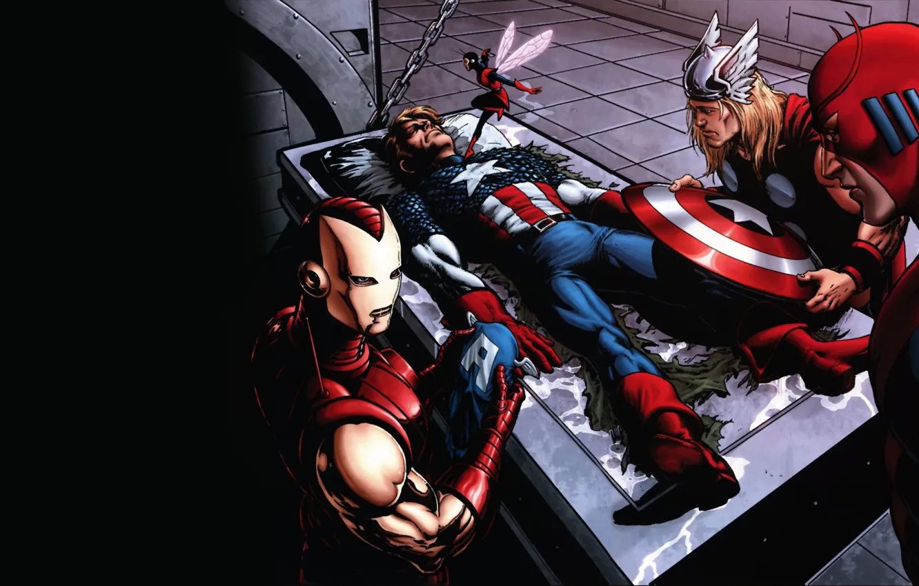 Фото обои железный человек, marvel, комикс, тор, comics, captain america, капитан америка, thor