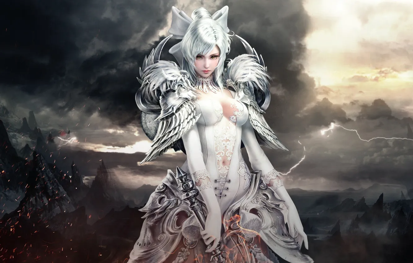Фото обои girl, sword, fantasy, armor, pretty, ken, blade, warrior