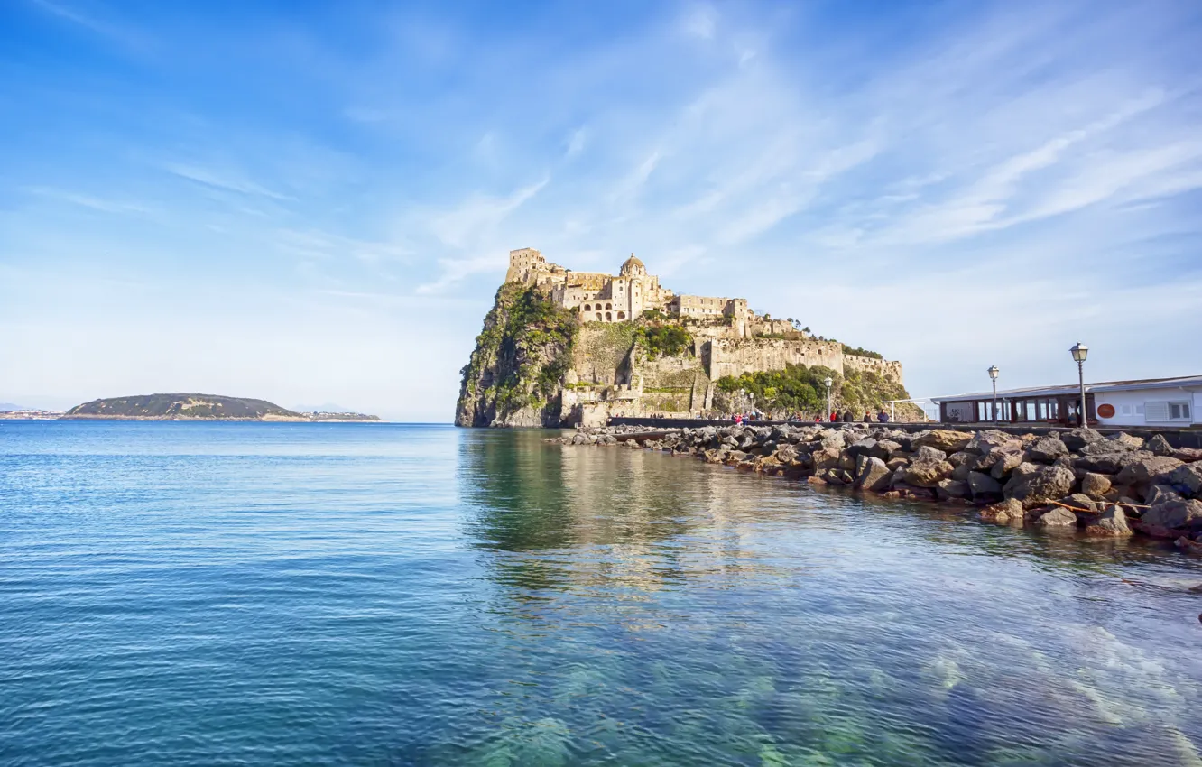 Фото обои замок, Италия, форт, Italy, coast, panorama, Europe, view