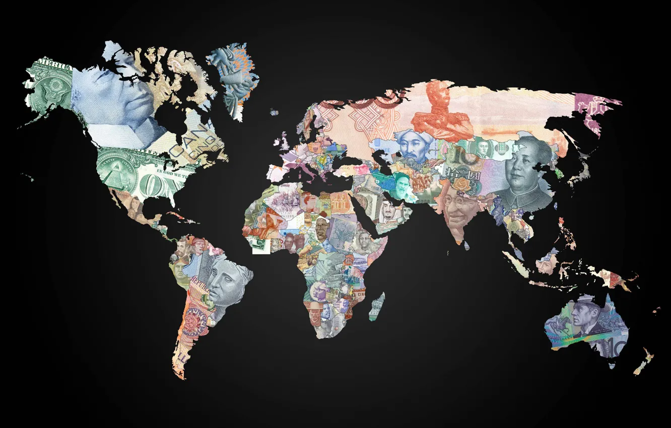 Фото обои Карты, Фон, карта мира, Континенты, Валюта, Страны