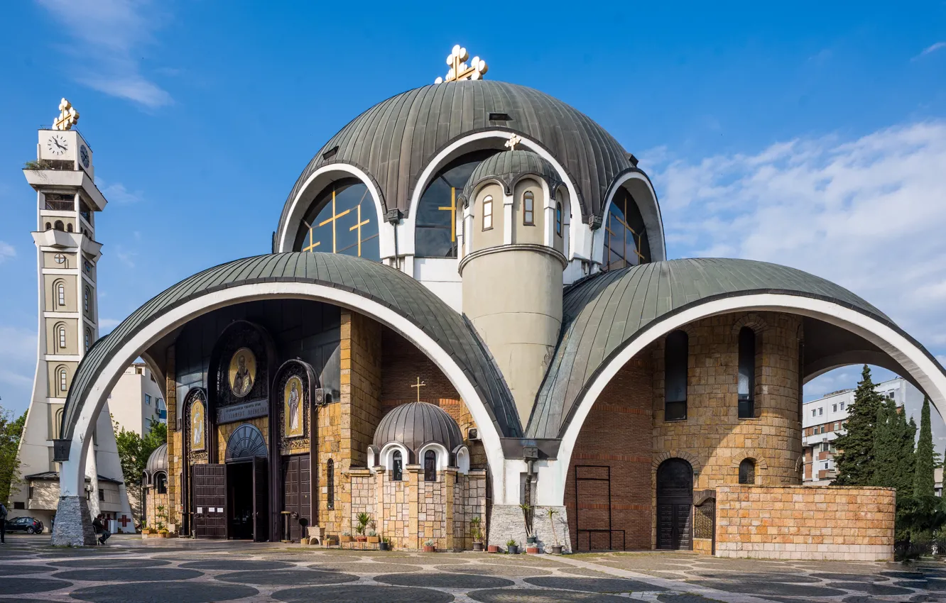 Фото обои церковь, храм, архитектура, купол, Skopje, North Macedonia, башея