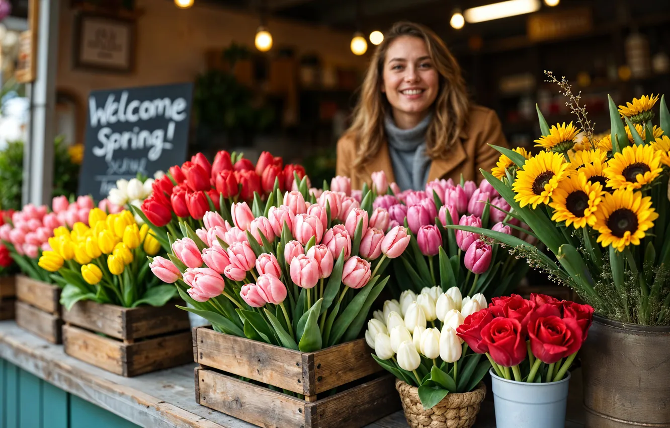 Фото обои цветы, весна, colorful, тюльпаны, blossom, welcome, flowers, tulips