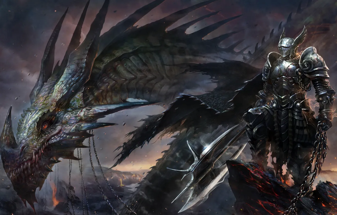 Фото обои рыцарь, KyuYong Eom, crazy dragon, безумный дракон