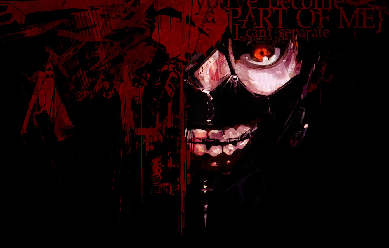Фото обои маска, красный глаз, Tokyo Ghoul, Kaneki Ken, Токийский Гуль, Канеки кен