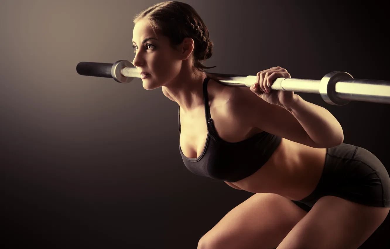 Фото обои woman, pose, workout, fitness, weight bar