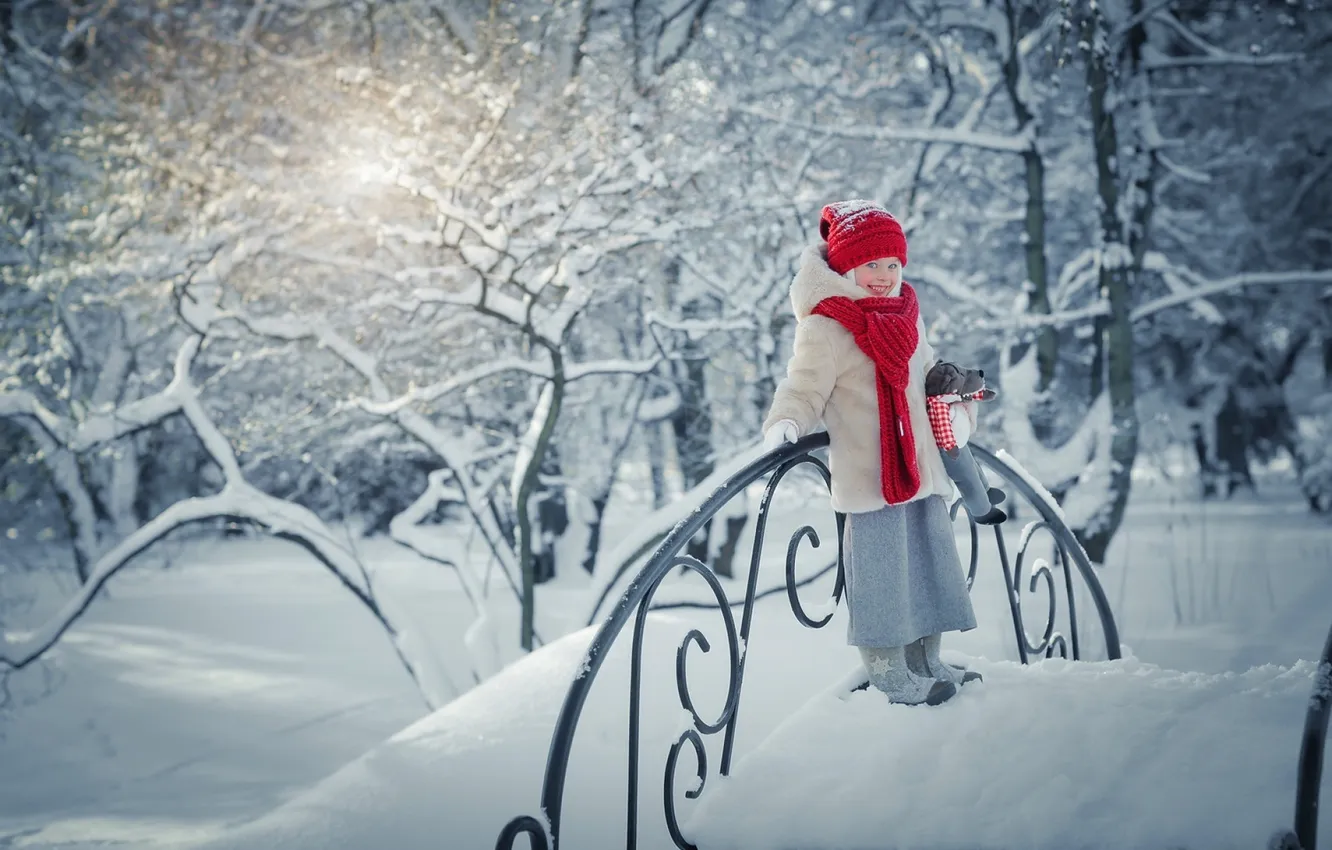 Фото обои зима, снег, природа, ребенок
