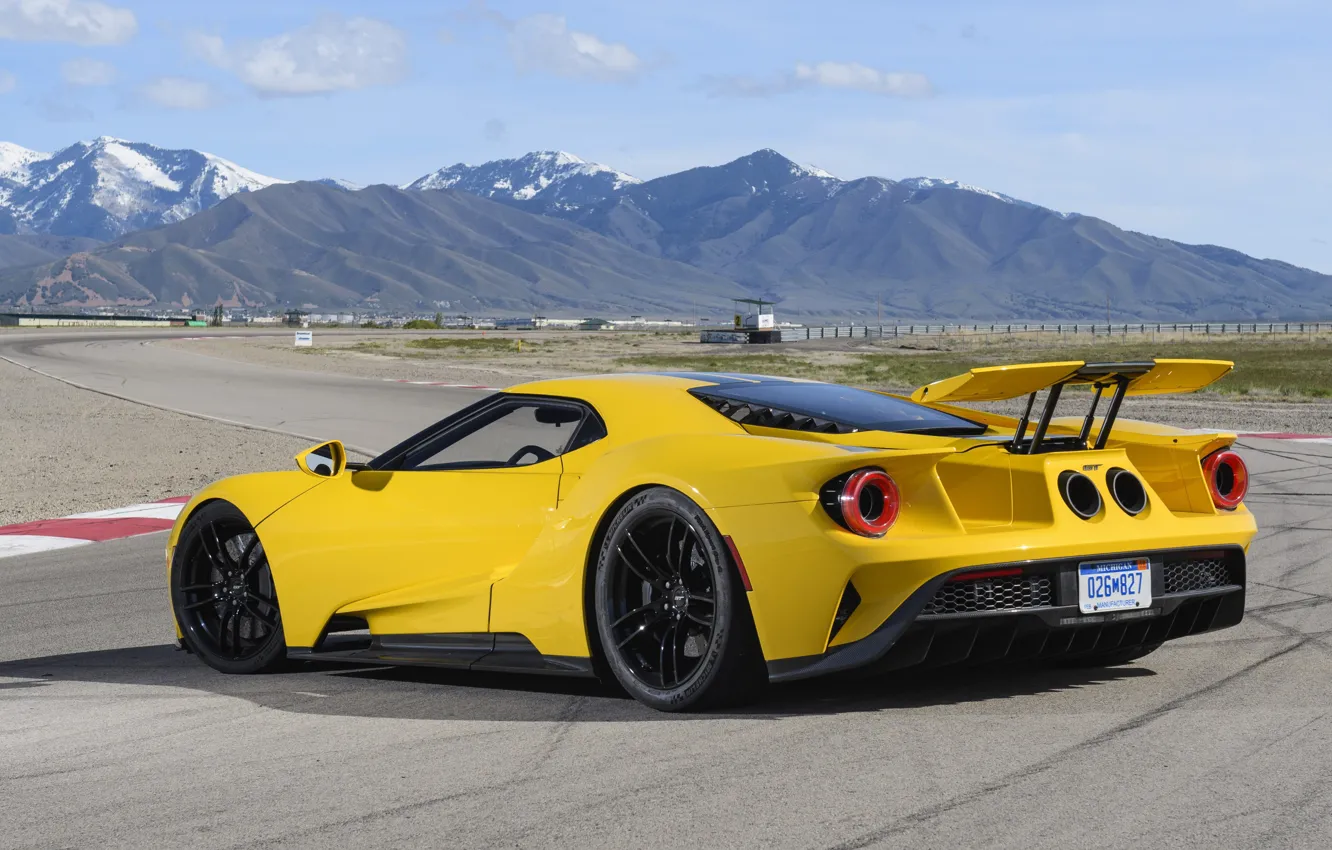 Фото обои car, Ford, Ford GT, yellow, montain