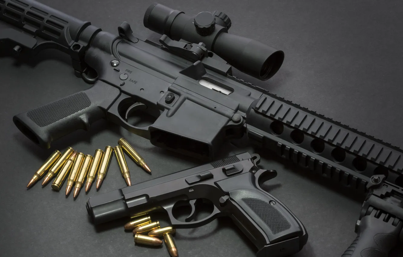 Фото обои pistol, assault rifle, ammunition, firearms