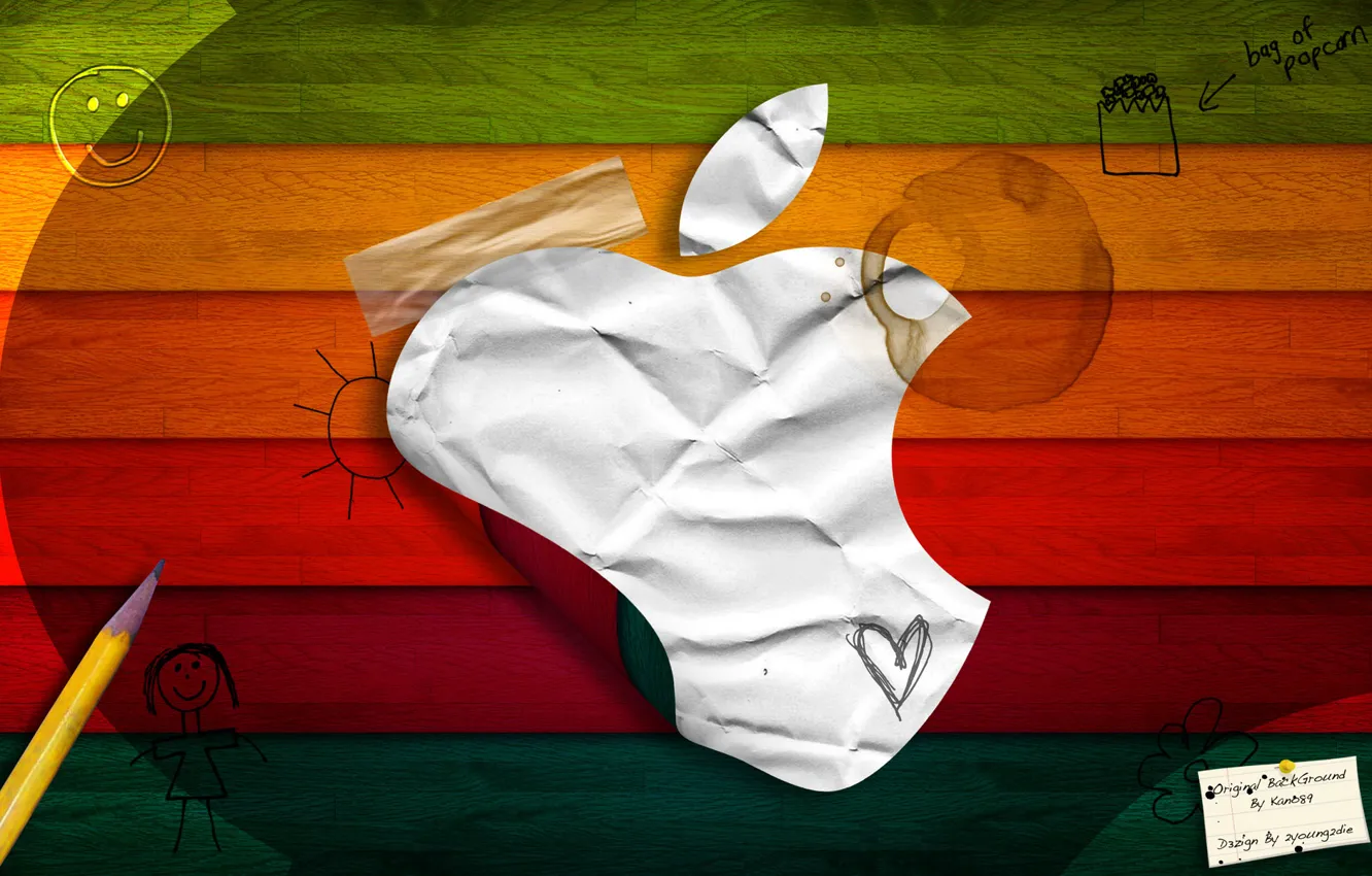 Фото обои надписи, доски, apple, логотип, mac, карандаш, logo, бумажки