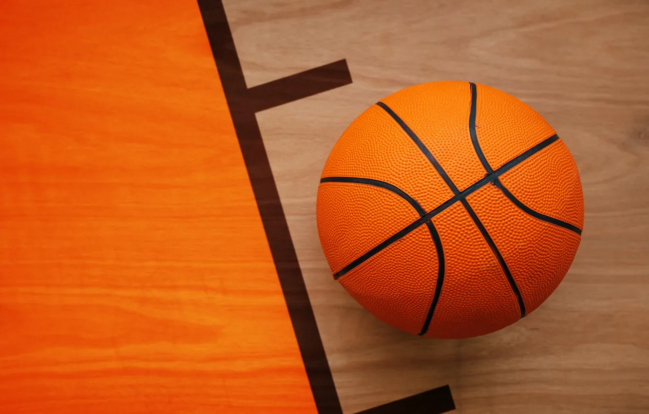 Фото обои оранжевый, спорт, мяч, пол, баскетбол, боке