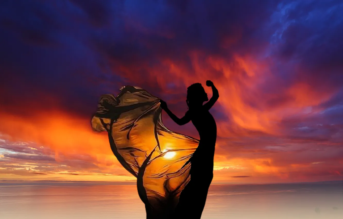 Фото обои woman, sunset, romantic, sunrise, light and darkness, silhouette of a girl