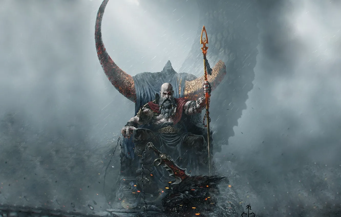 Фото обои Kratos, Кратос, God Of War, Blades of Chaos, Клинки Хаоса, Çağlayan Kaya Göksoy, Valhalla Fallen, …