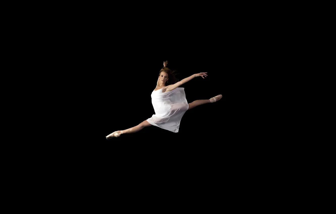 Фото обои взгляд, девушка, прыжок, платье, балерина, пуанты