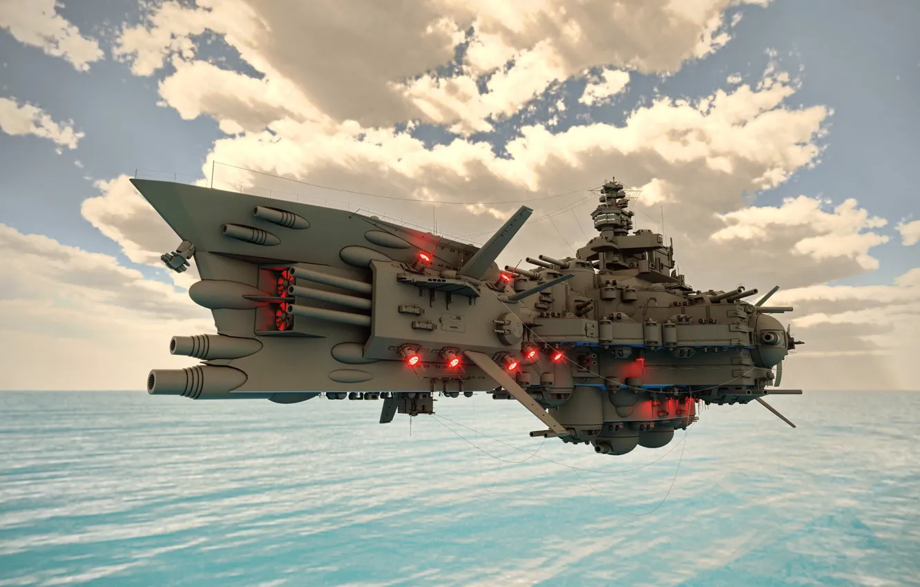 Фото обои небо, облака, оружие, корабль, Fly Dreadnought Molotoff