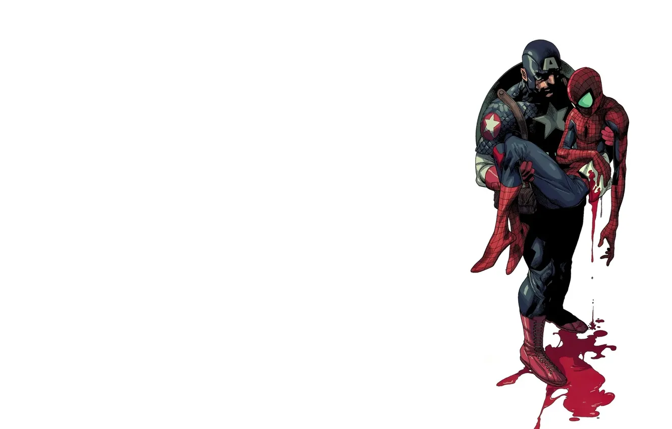 Фото обои кровь, Капитан Америка, раненный Человек-паук