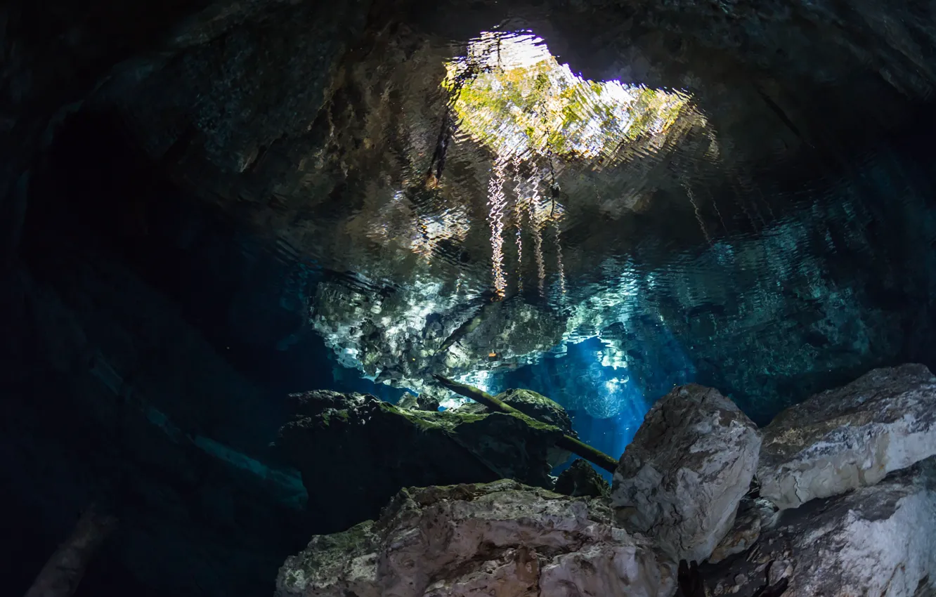 Фото обои light, water, reflection, cave