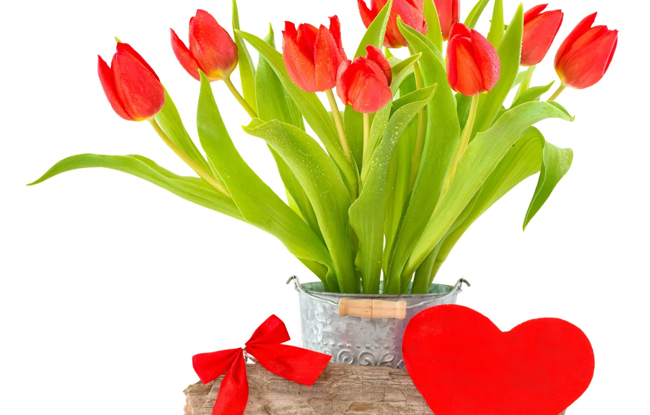 Фото обои тюльпаны, red, love, fresh, heart, tulips, spring, bouquet