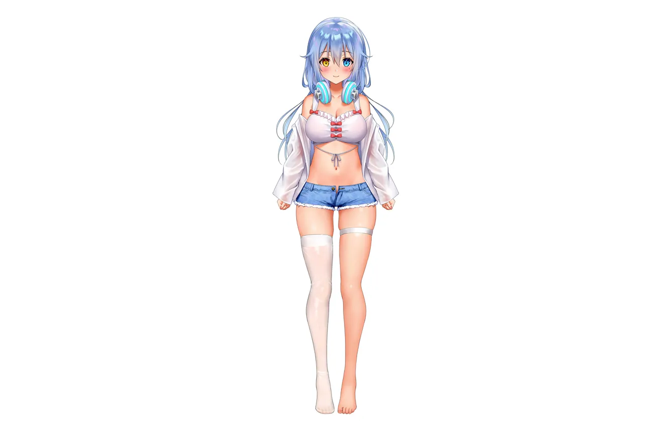 Фото обои girl, sexy, cleavage, shorts, thighhighs, long hair, boobs, anime