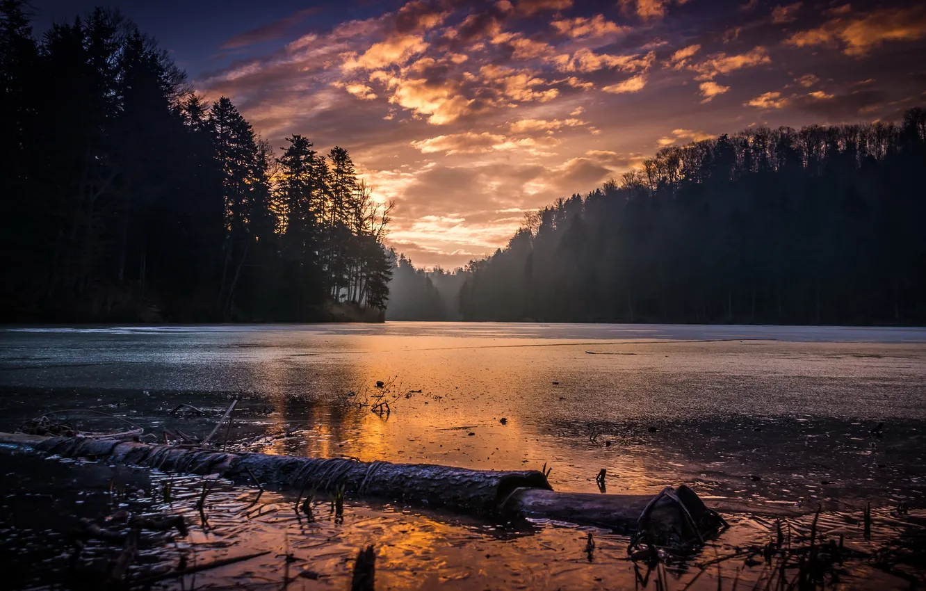 Фото обои закат, природа, озеро