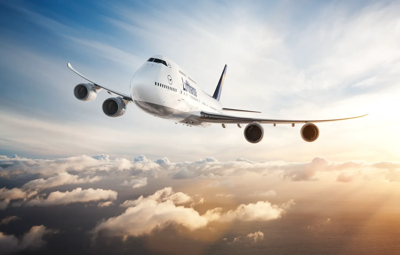 Фото обои Облака, Самолет, Лайнер, Полет, Борт, Крылья, Boeing, Двигатели