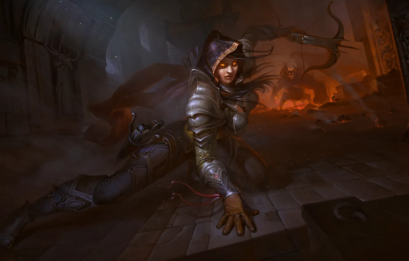 Фото обои девушка, Diablo 3, охотник, Demon Hunter