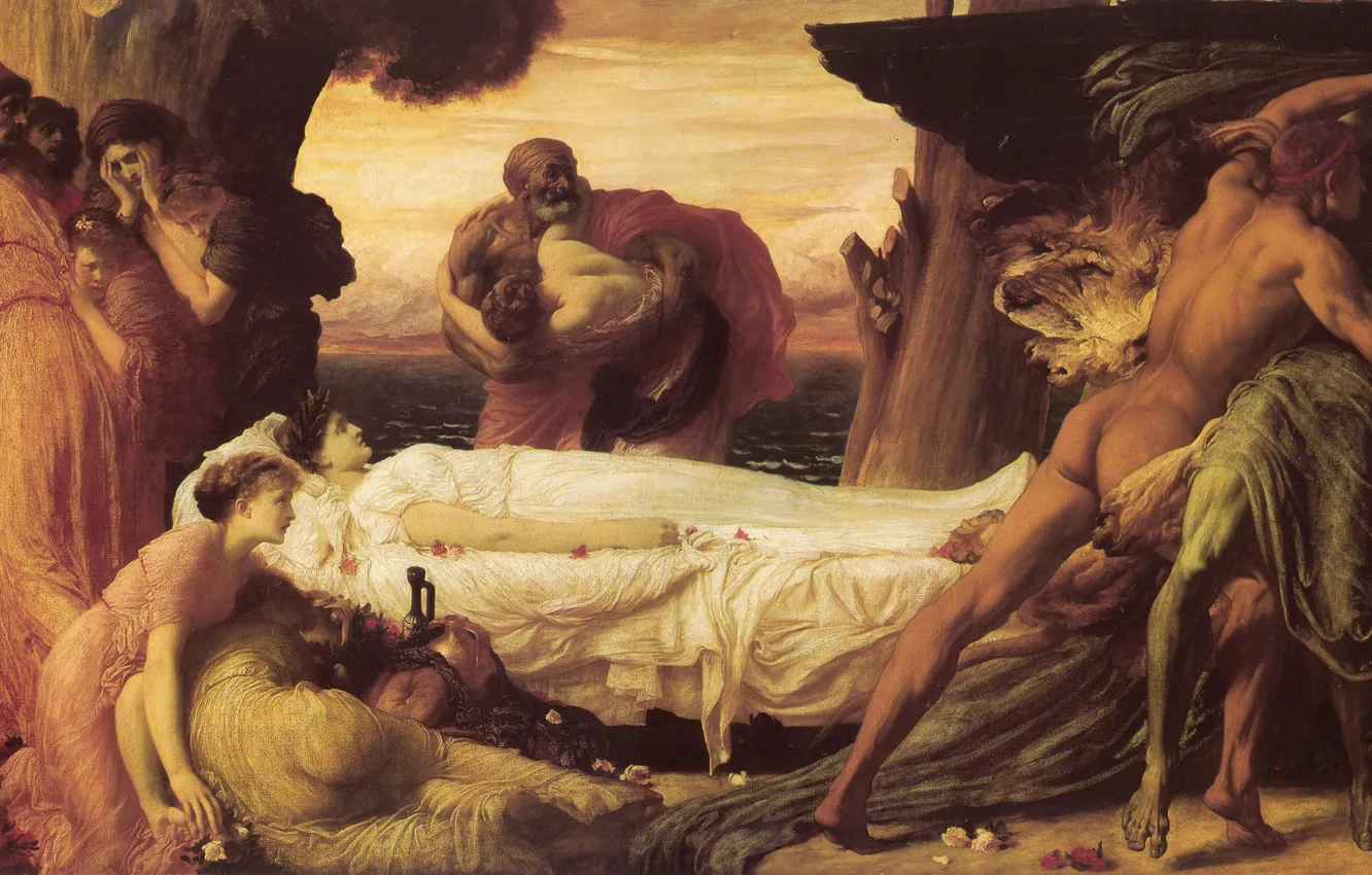 Фото обои woman, dead, man, Hercules, Frederic Leighton
