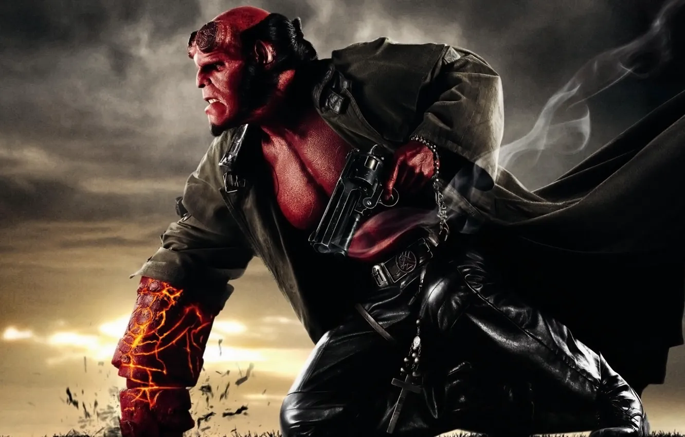 Фото обои cinema, fire, red, flame, sword, gun, logo, devil