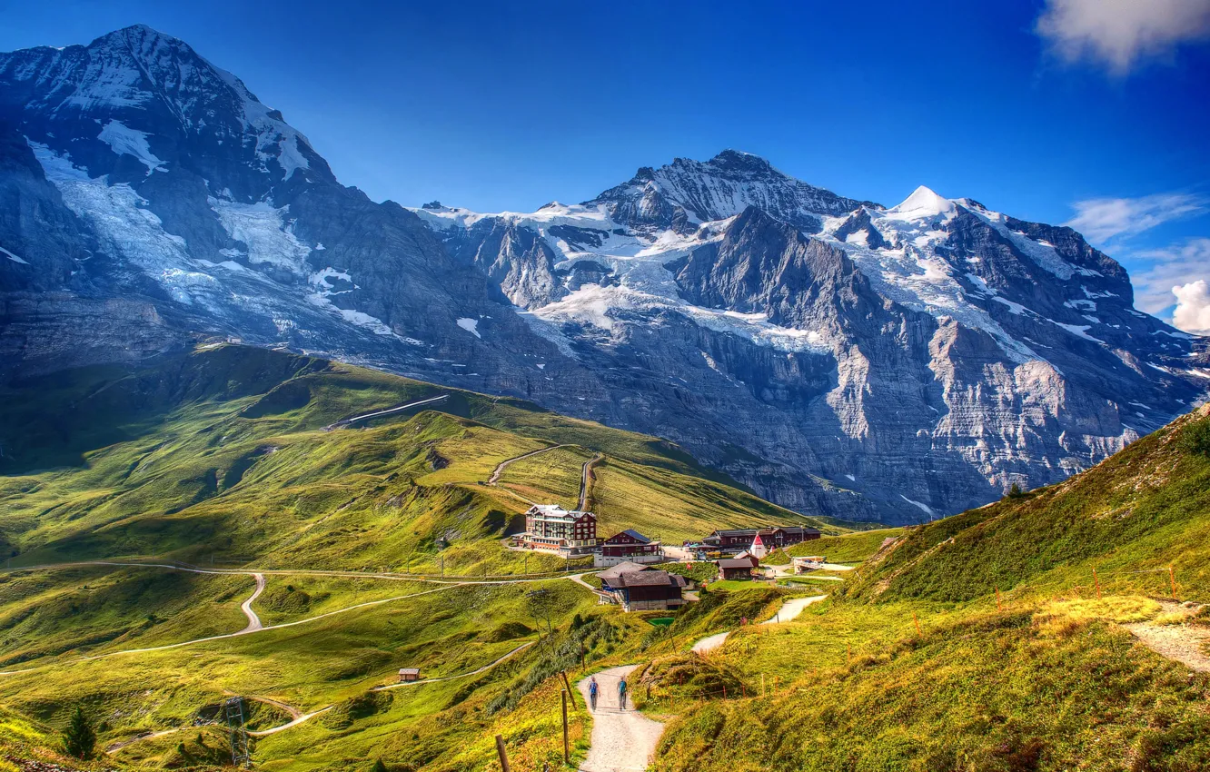 Фото обои небо, горы, Швейцария, Альпы, Гриндельвальд
