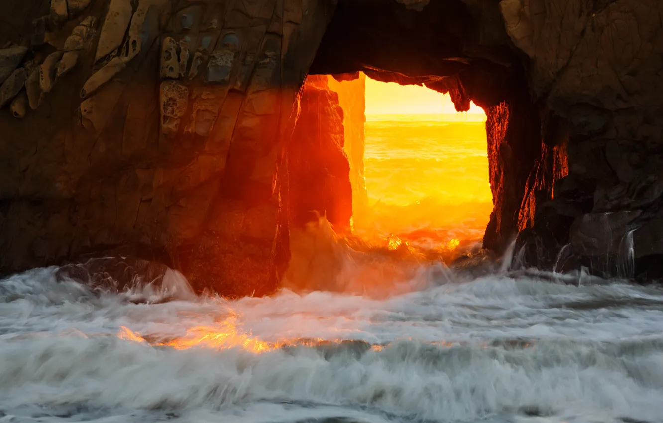 Фото обои море, скалы, sunset, Big Sur, Pfeiffer Beach, Monterey
