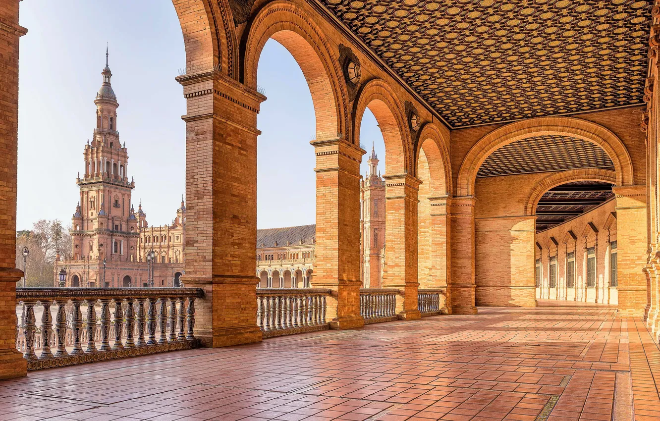 Фото обои Закат, Площадь, Испания, Sunset, Square, Spain, Севилья, Seville