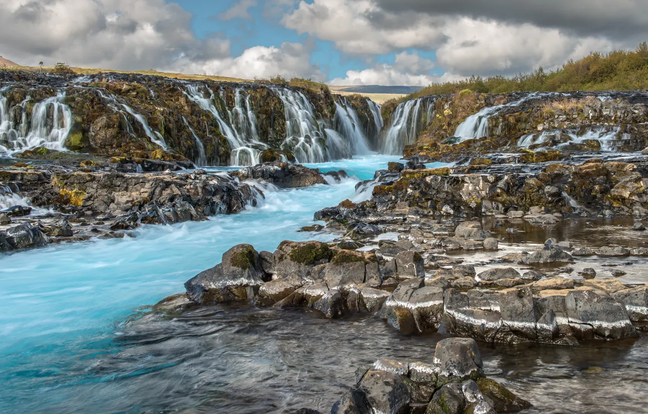 Фото обои вода, водопад, поток, Исландия, Iceland, Bruarfoss