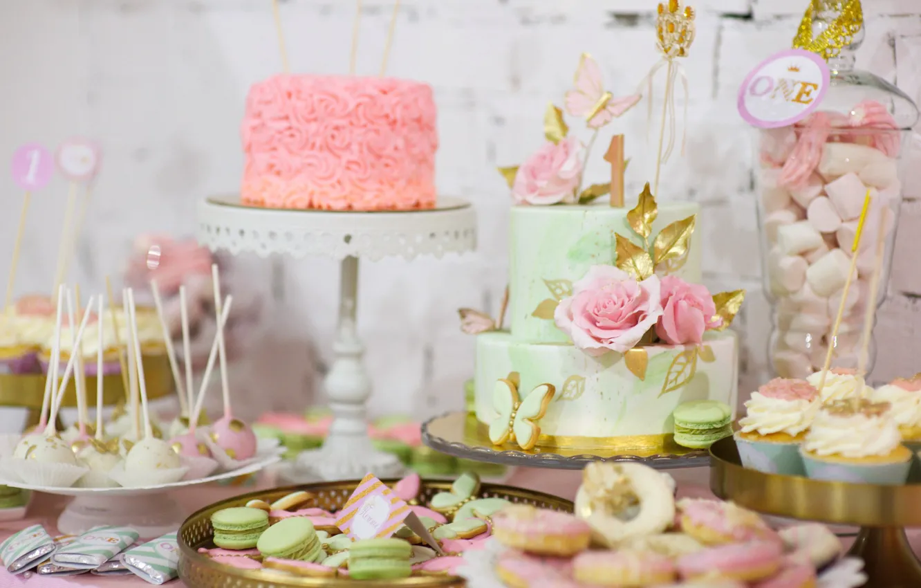 Фото обои цветы, торт, пирожные, ассорти