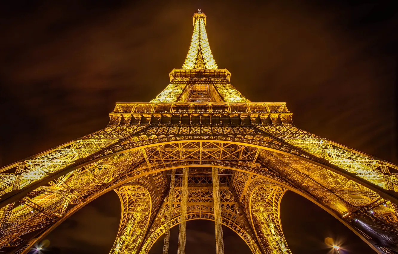 Фото обои ночь, Франция, Париж, Эйфелева башня, Eiffel Tower