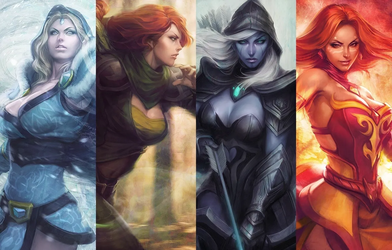 Фото обои игры, девушки, game, дота 2, Defense of the Ancients, Dota 2, drow ranger, lina