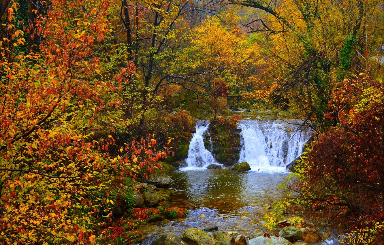 Фото обои Водопад, Осень, Река, Fall, Autumn, Waterfall, River