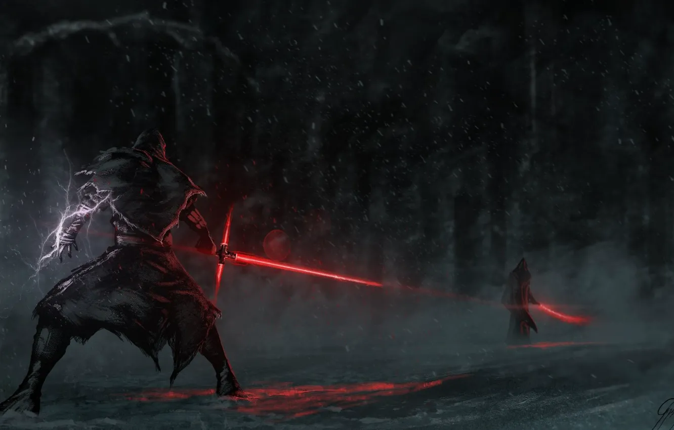 Фото обои Star wars, поединок, лазерный меч, Kylo Ren