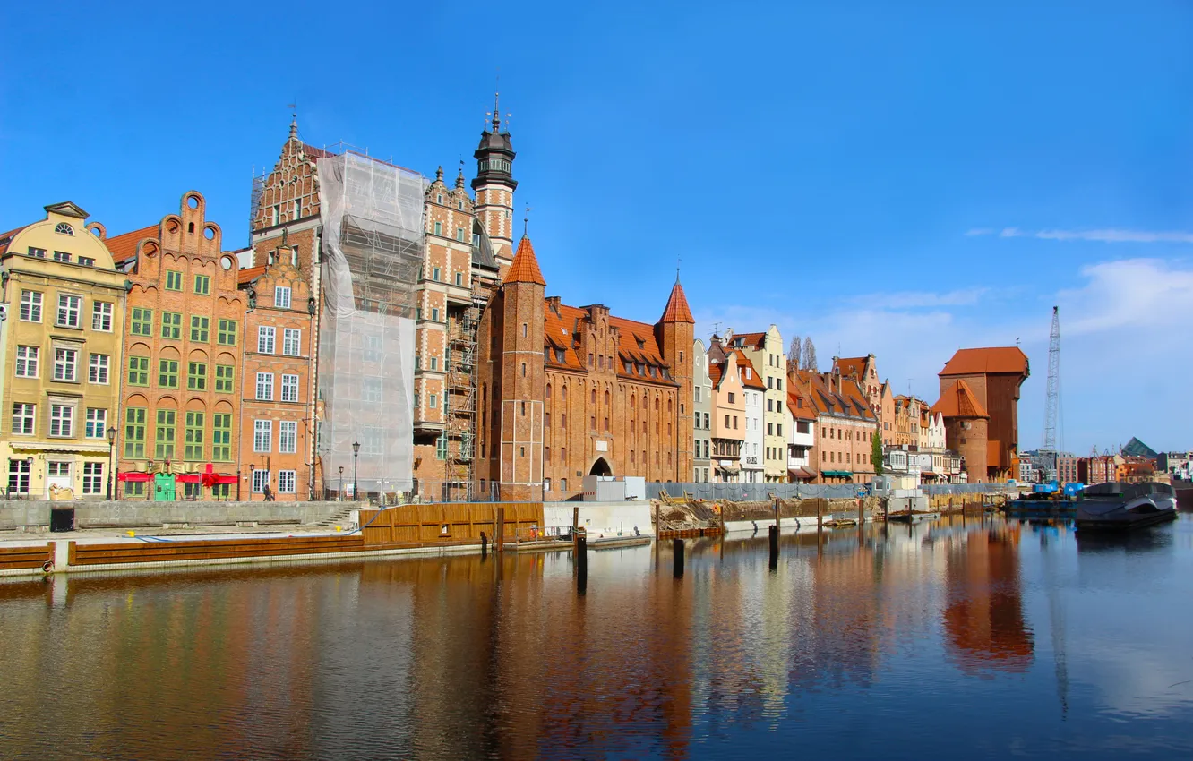 Фото обои river, sky, building, gdansk